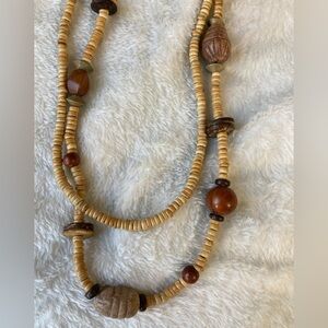 Bohemian‎ Wooden 2 Strands Beaded Necklace Earth Tone Hook Clasp